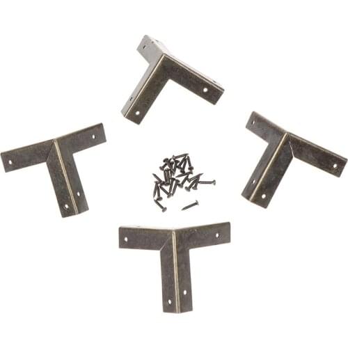 4Pcs Wooden Box Coner Wine Box Protector Furniture Hardware Cover Triangle Corners Antique Bronze Tone Hollow Pattern 33mm