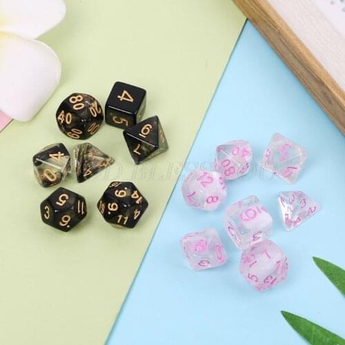 7 Pcs/Set New Game Dice Transparent Fashion Dices Multi-side Desktop Games Party Play Gifts Polyhedral Black/Pink Drop Shipping