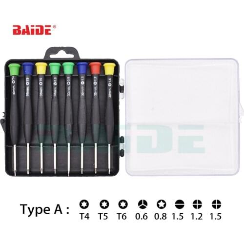 8 in 1 Screwdriver Kit T4 T5 T6 0.6Y 0.8 Pentalobe 1.2 1.5 Phillips 1.2 straight screwdrivers for Cell Phone repair 200 sets