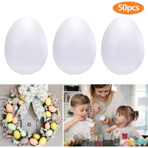 Behogar 50pcs Foam Easter Eggs White Blank Egg Easter Decorations Egg Hunt Toys Craft DIY Materials Painting Supplies for Kids