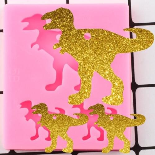 Shiny Cartoon Dinosaur Family Silicone Keychains Mold Animal Dinosaur Clay DIY Jewelry Making Epoxy Resin Molds