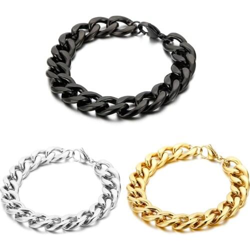 15mm Wide Trendy Jewelry Silver Color/Gold/Black Stainless Steel NK Cuban Link Cain Mens Womens Bracelet Bangle 7-11inch Choose