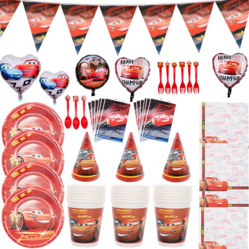 Disney Cars Lightning Mcqueen Baby Happy Birthday Party Supplies Decoration Set Disposable Tableware Tablecloth Plate Cup Banner