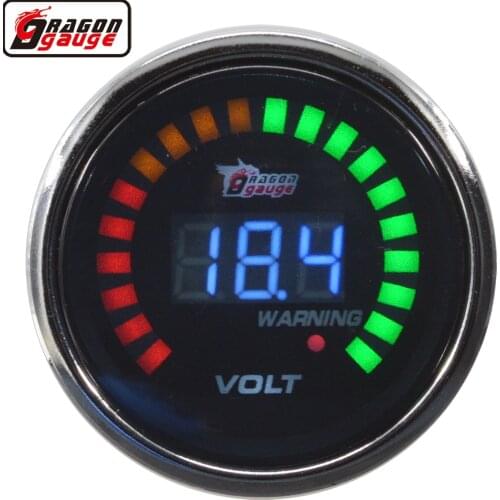 Dragon gauge 52mm sunglasses Digital Smoked 20 LED Car Moto 7.5-18V Volt meter Voltage gauge Warning function Free shipping