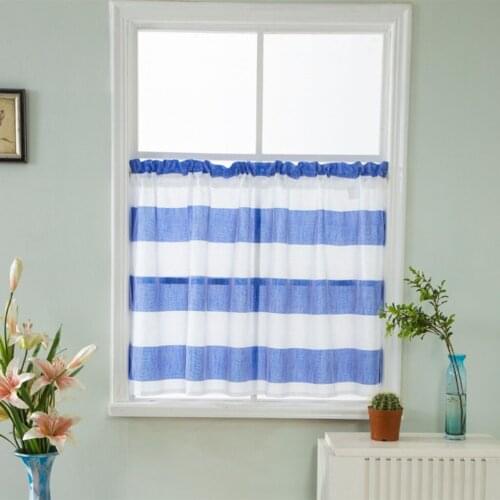 2Pcs 74x60cm Elegant Striped Half Window Curtains Panels Semi Sheer Privacy Valance for Living Room Home Kitchen