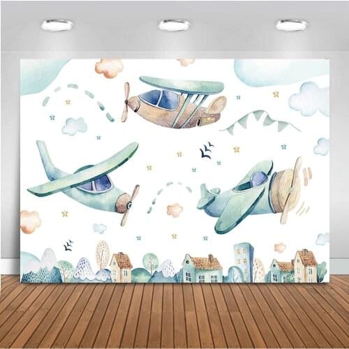 MEHOFOTO Airplane Backdrop for Photography Newborn Baby Shower Aircraft Theme Newborn Baby Shower Party Decoration Supplies