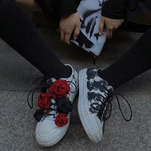 French Niche Flowers of Evil Canvas Shoes Female Spring Autumn Student Hand-painted Shoes Graffiti Vulcanized Shoes Girl Sneaker