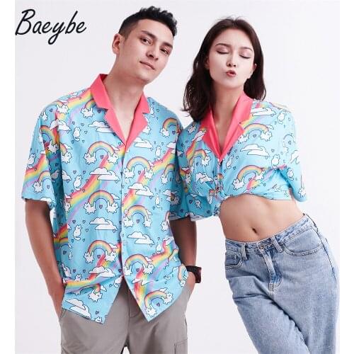 Summer Rainbow cat camisa masculina casual hawaiian anime cartoon shirt printed dropshipping wholesale free shipping