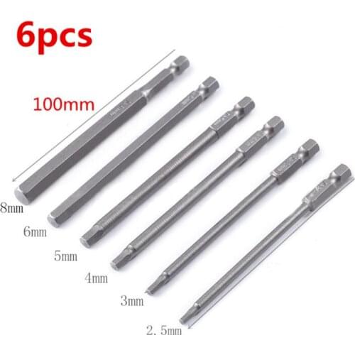 6pcs 100mm Magnetic Hexagon Screwdriver Bit S2 Steel 1/4 Hex Shank Screw Drivers Set Electric Screwdriver Hand Tool
