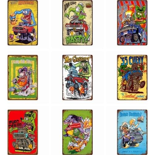 [ Mike86 ] Rat Pink Cartoon Car Tin Sign Vintage Wall Posters Metal Painting Gift art decor for Room LTA-1874 20*30 CM