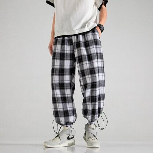 Trendy Plaid Streetwear Pants Mens 2021 New Comfortable Pant Summer Loose Comfortable Casual All-match Korean Joggers Trousers