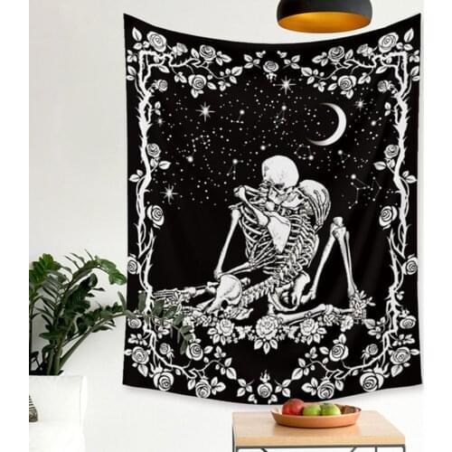 Halloween Indoor Skeleton Flower Print Wall Tapestry Living room Background Cloth Hanging Ornament Home Decorative Tools