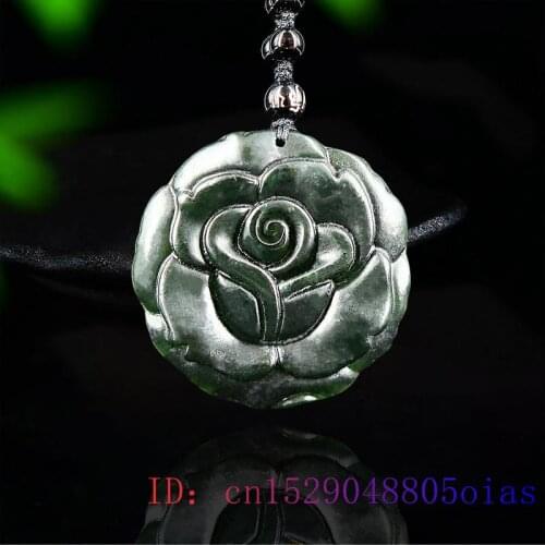 Jade Rose Pendant Gifts Jewelry Obsidian Accessories Black Green Amulet Natural Charm Flower Chinese Necklace Women Carved