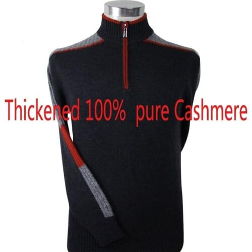 New Men Brand Warm 100% Pure Cashmere Half High Zipper Collar Double Thick Casual Computer Knitted Pullovers Sweater Size M-4XL