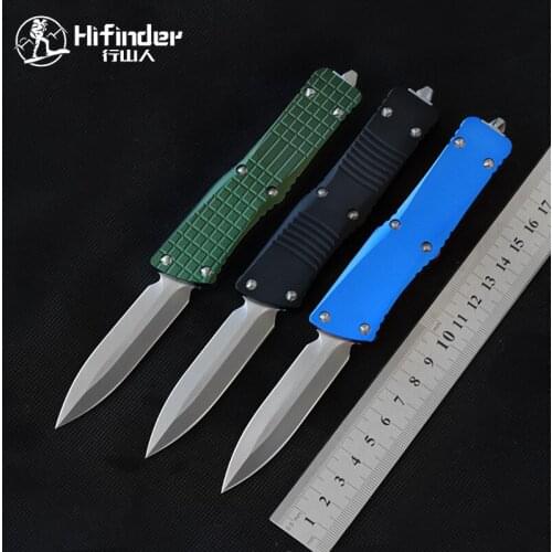 Hifinder Knives D2 D/E Stone Washing Blade Blue Aluminum Handle Hunting Survival Tool Outdoor Camping Tactical Defense EDC Knife
