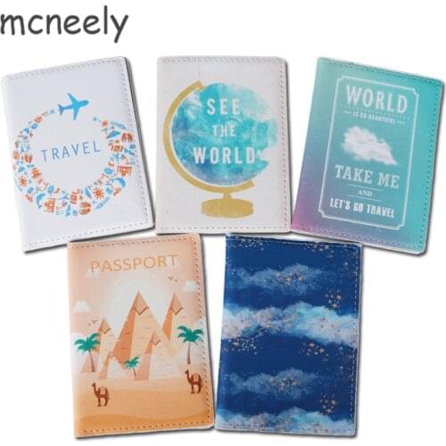 Travel Around The World Series Passport Cover Leather Bank Credit Card Case Ticket Folder Men and Women Passport Holder 1PC