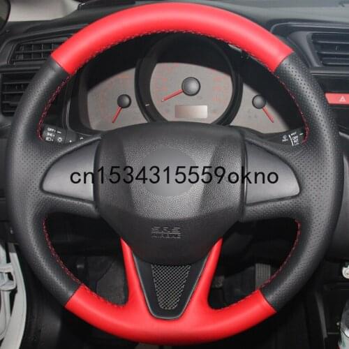 DIY Black Red Leather Car Steering Wheel Covers For Honda Fit 2016 2017 New Fit Honda City 2015-2017 Car Assessoires