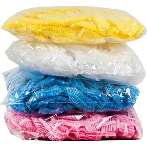 100pcs Disposable Shower Caps Hairnet Catering Stretch Hat Spa Hair Salon Hotel One-Off Bathing Elastic Shower Hat 32-70cm