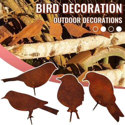 Garden Decoration Outdoor Dewoga Edelrost Birds With Screw For Screwing In Wood 4 Birds Metal Jardin Yard Garden Decor#g3