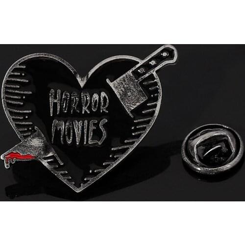 Vintage Horror Movies Heart Letter Enamel Pins Badge Buttons Brooch Knife Black Color Scary Halloween Gift Denim Jewelry