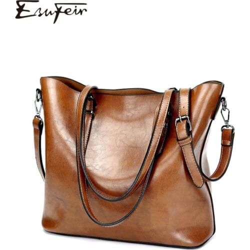 ESUFEIR Brand 2019 Fashion Women Handbag PU Women Bag Large Capacity Oil Wax Leather Shoulder Bag Casual Tote Bag Crossbody Bag