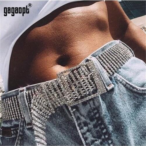 Gagaopt Sexy Full Rhinestone Belts Women Luxury Silver Color Cummerbunds Shiny Girls Party Nightclub Crystal Waist Belt