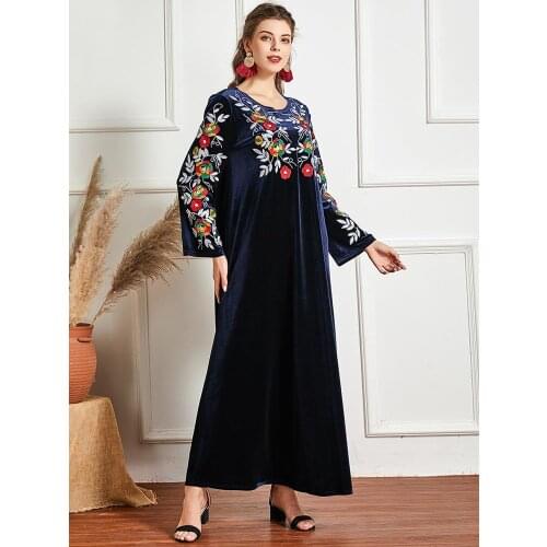 Vestido Longo Plus Size Velvet Abaya Dubai Turkey Islam Moroc Arabic Muslim Hijab Dress For Women Robe Longue Femme Musulmane