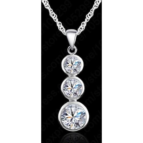 Women Wedding Jewelry 925 Sterling Silver Chain CZ Crystal Round Pendant Necklace Wholesale Price