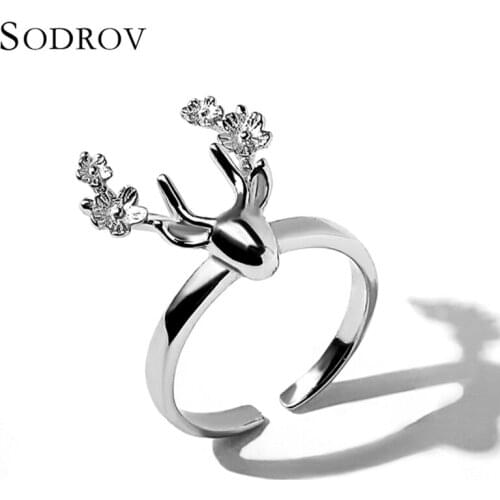 Cute Simple New 925 Sterling Silver Christmas Cute Deer Animal Open Finger Rings for Women Silver Jewelry R021