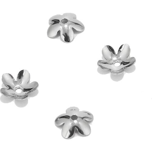 20PCS/lot Dull Silver Tone Stainless Steel Flower Bead Caps for DIY Jewelry Making 7.5mm