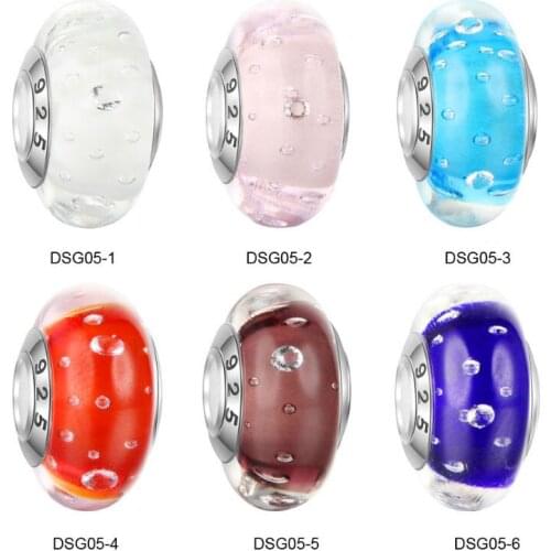 5pcs/lot 6 Colours Sterling Silver Core Bubble Dot Inside Lampwork Murano Glass European Charm Beads For DIY Bracelets DSG05