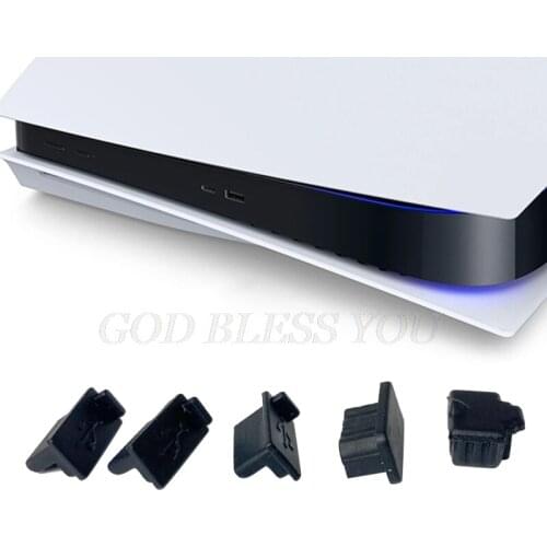 6pcs Black Silicone Dust Plugs Set USB HDM Interface Anti-dust Cover Dustproof Plug for PS5 Game Console Accessories Parts