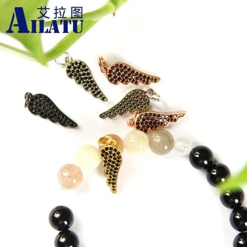 Ailatu Free Shipping 10pcs/lot Micro Pave Black Cz Wings Charms for DIY Jewelry Making
