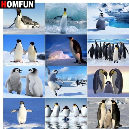 HOMFUN Diamond painting "Penguin antarctic ice" Full Square/Round Drill Wall Decor Inlaid Resin Embroidery Craft Cross stitch