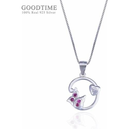 Noble Women Pure 925 Sterling Silver Necklaces Butterfly And Love Heart Shape Zircon Pendant Necklaces Chain Jewelry Accessory