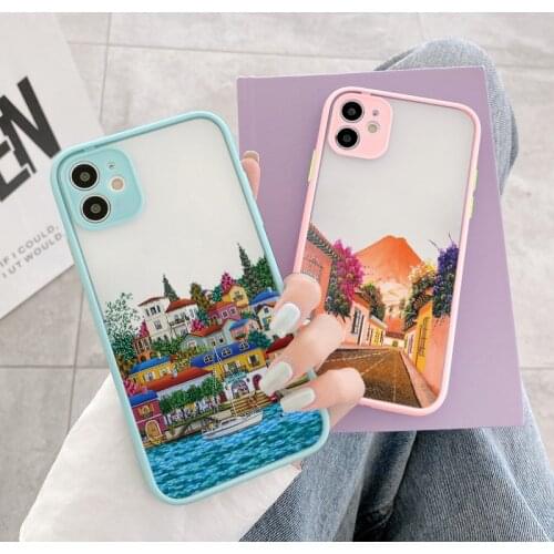 Oia Santorini Greece Church Hand Painted Print Phone Case for iPhone 11 12 Pro Max X XR XS MAX 6s 7 8 Plus SE 2020 Hard Cover
