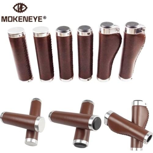 1 Pair Bicycle Grips Cover Mountain Bike Handlebar Grips Retro Leather Grips Bar End Lock Anti Skid Outdoor Cycling Handlebar