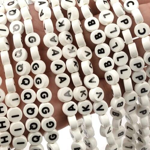8mm Black and White Round Flat Letter Alphabet Ceramic Beads Pendant Porcelain Beads For Jewelry Making Diy Part Accessories