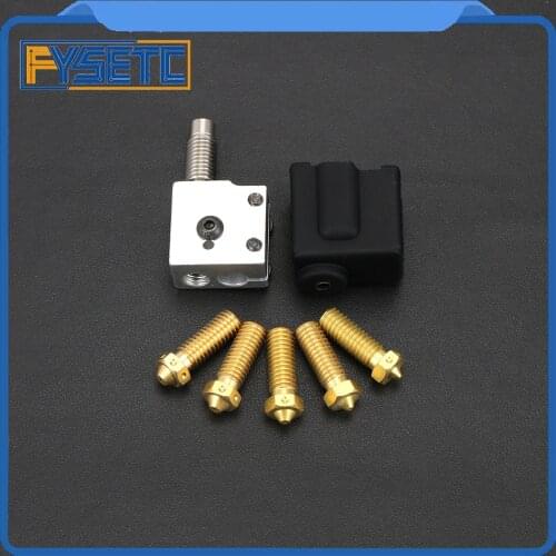 Volcano V1 V2 Silicone Black Socks + Volcano Aluminium Heater Block +5pcs Nozzle +1.75mm Hotend Throat For E3D Volcano PT100