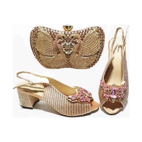 Doershow Italian Shoe and Bag Set New 2020 Women Shoes and Bag Set In Italy champagne Italian Shoes with Matching Bag!HAL1-17