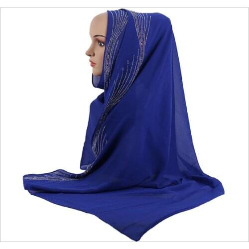Summer Premium Bubble Chiffon Scarves Shawls Wrap Muslim Hijabs Women Headscarf Exquisite Rhinestone Islamic Voile 27.5*67inch