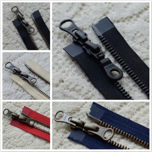 2 pcs/lot YKK Metal Zipper Blue Black Off White Red Bronze Double Open Two Way 50-120cm for Down Jacket Clothing Accessories