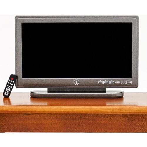 Odoria 1:12 Miniature Television TV Wide Screen with Remote Control Dollhouse Furniture Accessories