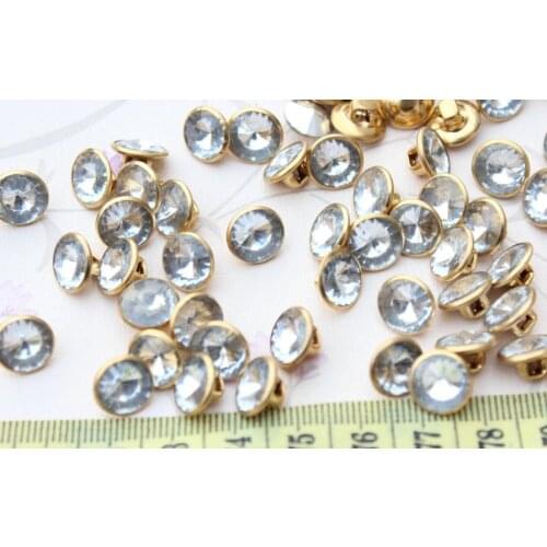 Set of 300pcs Bridal Costume Rhinestone Crystal Clear shank Buttons set in gold or silver Tone 10mm
