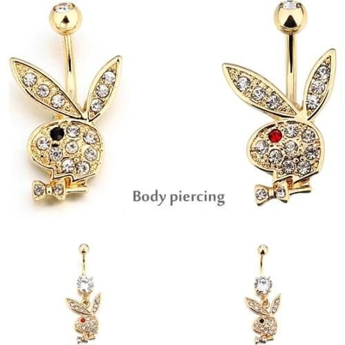 New Trend Human Body Zircon Belly Button Nail Stainless Steel Cartoon Rabbit Body Belly Button Puncture For Women Gilr