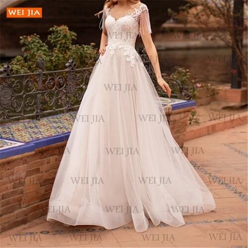 Fascinating Boho Wedding Dresses Ivory 2021 vestido de noiva Custom Made Bridal Gown A Line Tulle Lace Appliques robe de mariée