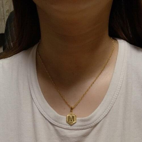 Hexagon Letter Initial Necklace For Women Stainless Steel Gold A-Z Alphabet Pendant Necklace Jewelry Christmas Gift Bijoux Femme