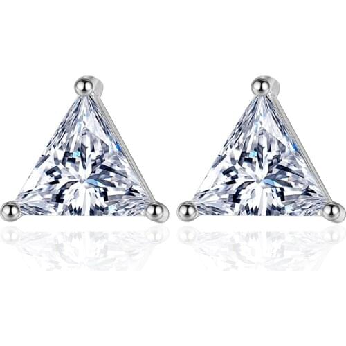 925 Sterling Silver Simple AAA+ Clear Zircon Triangle Earrings For Women Girl Friends Gift Jewelry Wholesale S-E210