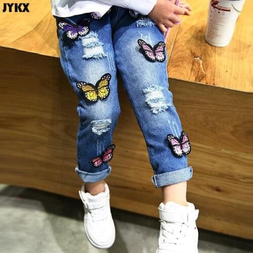 Girls Pants Jeans Butterfly Ripped Baby Denim Pants 1-5 Years Old Childrens Pants