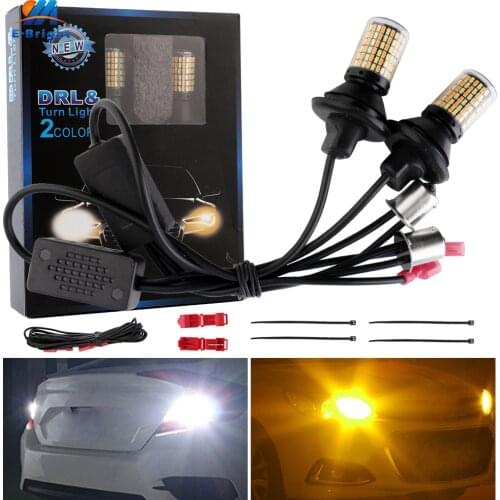 2pcs Canbus 12V 3014 168SMD p21w BA15S py21w BAU15S p27w 3156 w21w 7440 Led Bulbs Car Turn Signal Light DRL Daytime White&Amber
